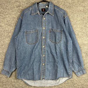 Levi's Red Tab Blue Denim Button Up Jean Shirt Metal Buttons Pockets Men's M